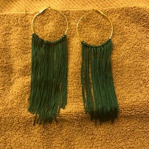 Green fringe earrings